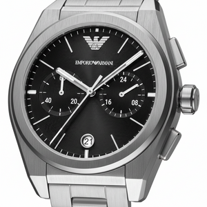 Emporio Armani AR11560 Men’s Black Dial Silver Stainless Steel Federico Chronograph Watch - Luxury Hub Store