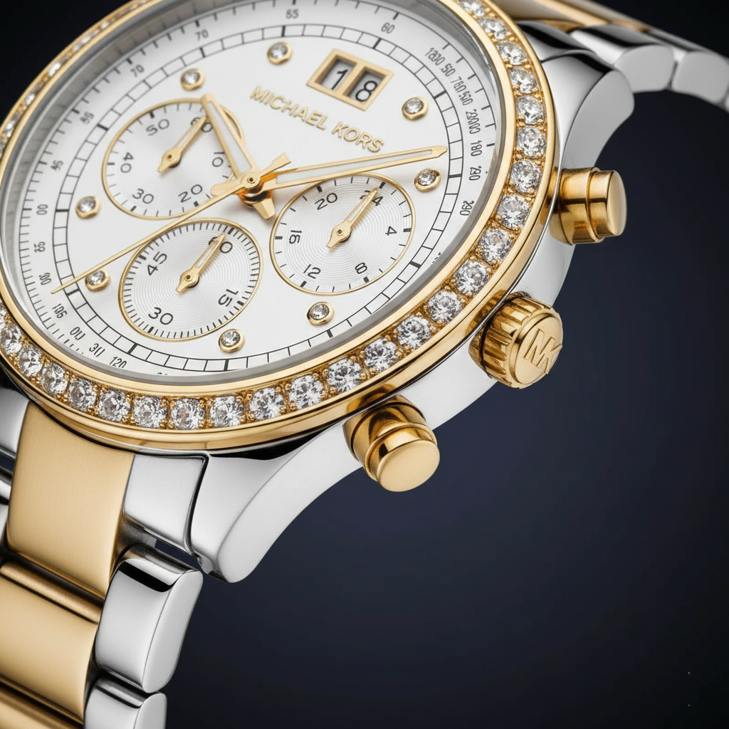 Michael Kors Brinkley MK6188 Women’s Silver & Gold Dial Two-Tone Chronograph Watch - Luxury Hub Store