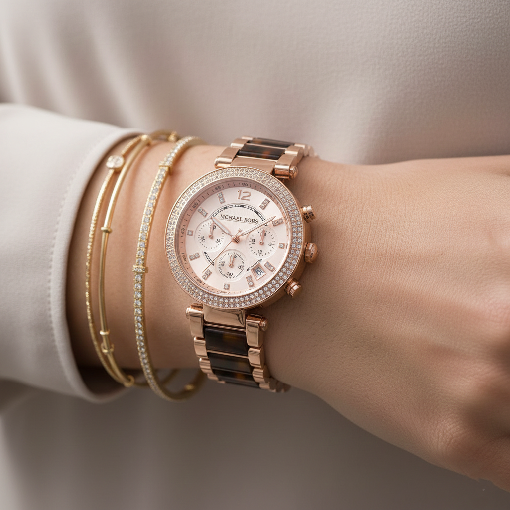 Michael Kors MK5538 Parker Women’s Rose Gold Dial Rose Gold Stainless Steel Chronograph Watch - Luxury Hub Store