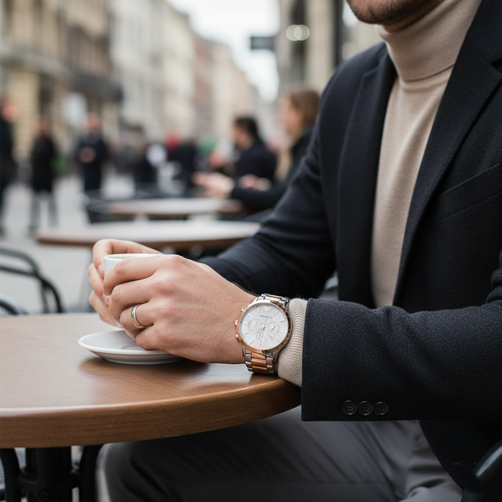 Emporio Armani AR11209 Men’s White Dial Two-Tone Stainless Steel Giovanni Watch - Luxury Hub Store