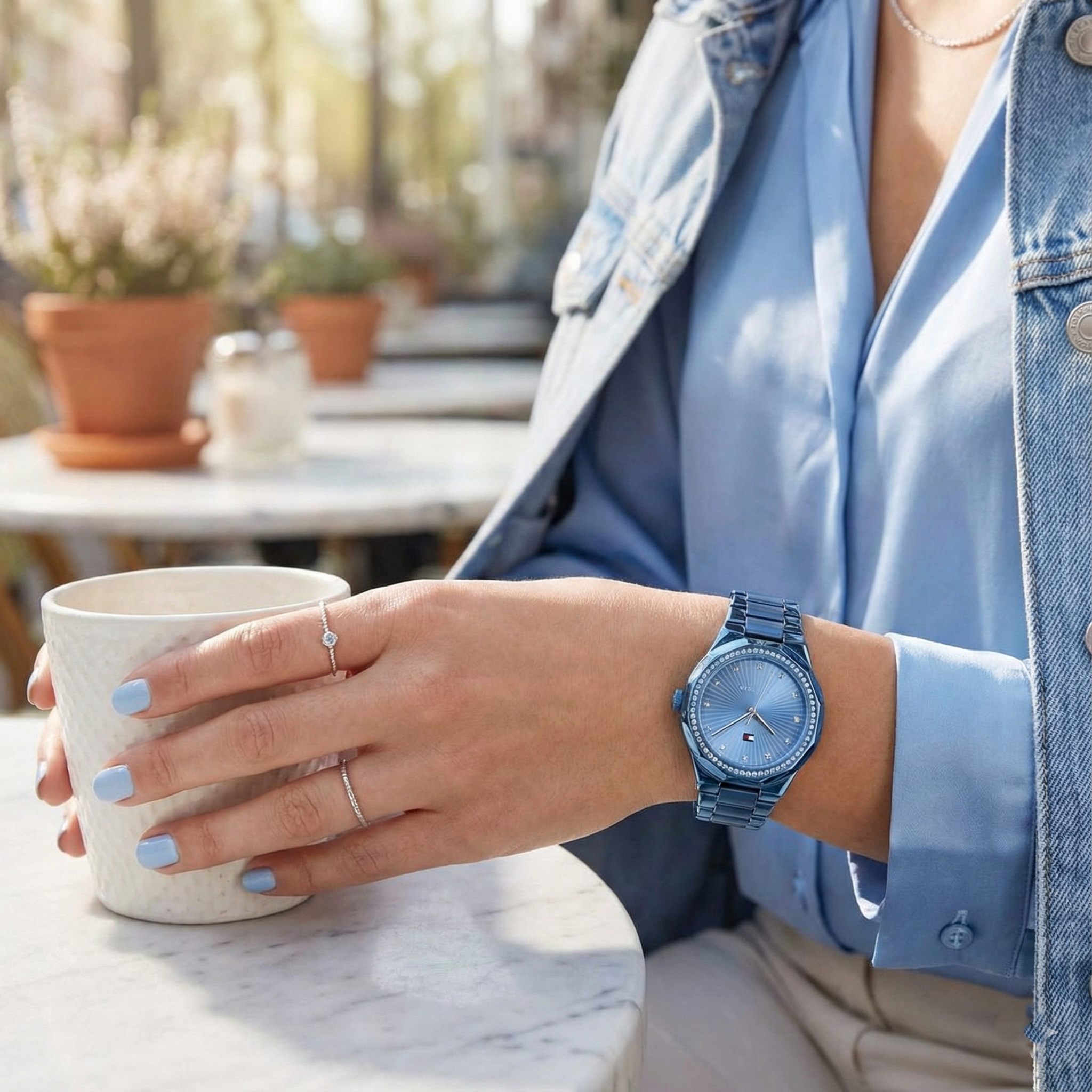 Tommy Hilfiger Ladies Watch – Model 1782724 – Blue Crystal Bezel - Luxury Hub Store