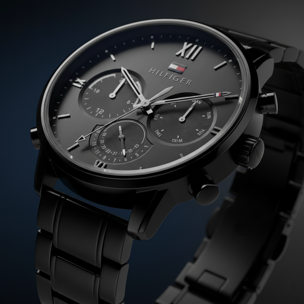 Tommy Hilfiger Sullivan 1791879 Men’s Black Dial Black Stainless Steel Multi-Function Watch - Luxury Hub Store
