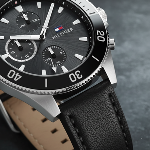 Tommy Hilfiger Larson 1791984 Men’s Multi-Function Black Leather Watch - Luxury Hub Store