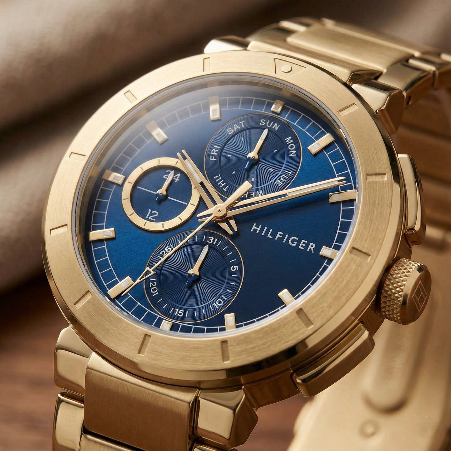 Tommy Hilfiger 1792118 Men’s Multi-Function Watch – Blue Dial & Gold Stainless-Steel Bracelet