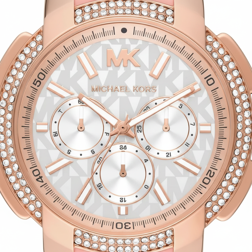 Michael Kors MK7222 Women’s White Dial Pink Logo Strap Rose Gold Multi-Function Watch - Luxury Hub Store