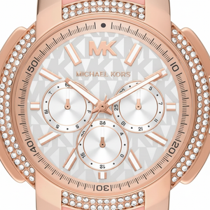Michael Kors MK7222 Women’s White Dial Pink Logo Strap Rose Gold Multi-Function Watch - Luxury Hub Store