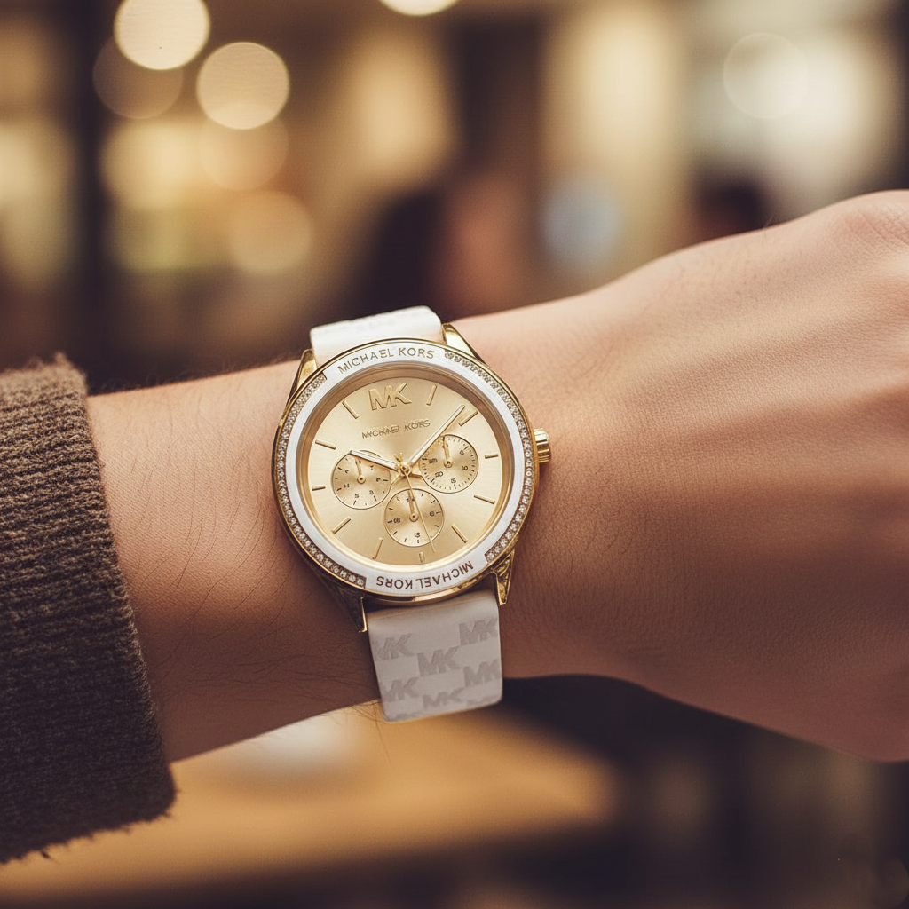 Michael Kors Jessa MK7267 Women’s Gold Dial White Leather Multi-Function Watch