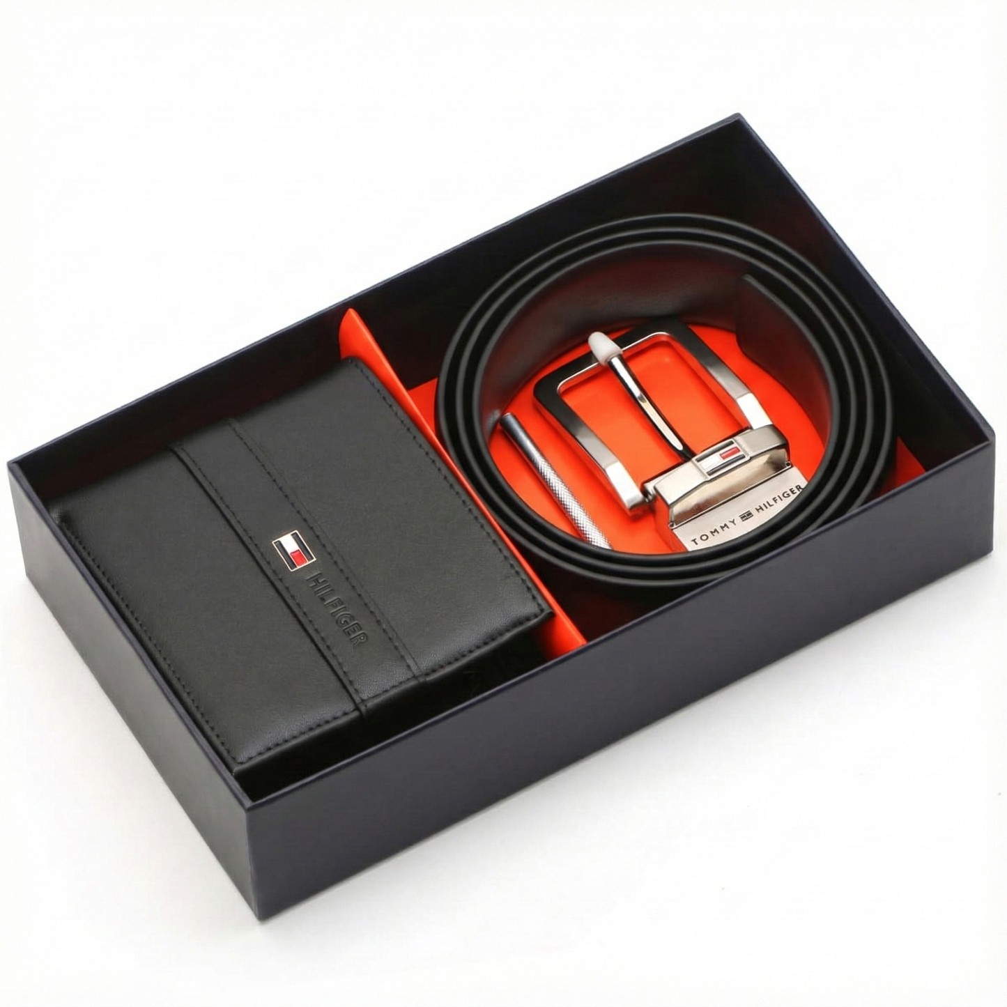 Tommy Hilfiger Men’s Leather Wallet & Belt Gift Set – Black