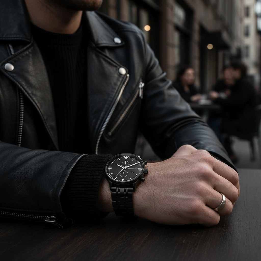 Emporio Armani AR1934 Men’s Black Dial Black Stainless Steel Chronograph Watch - Luxury Hub Store