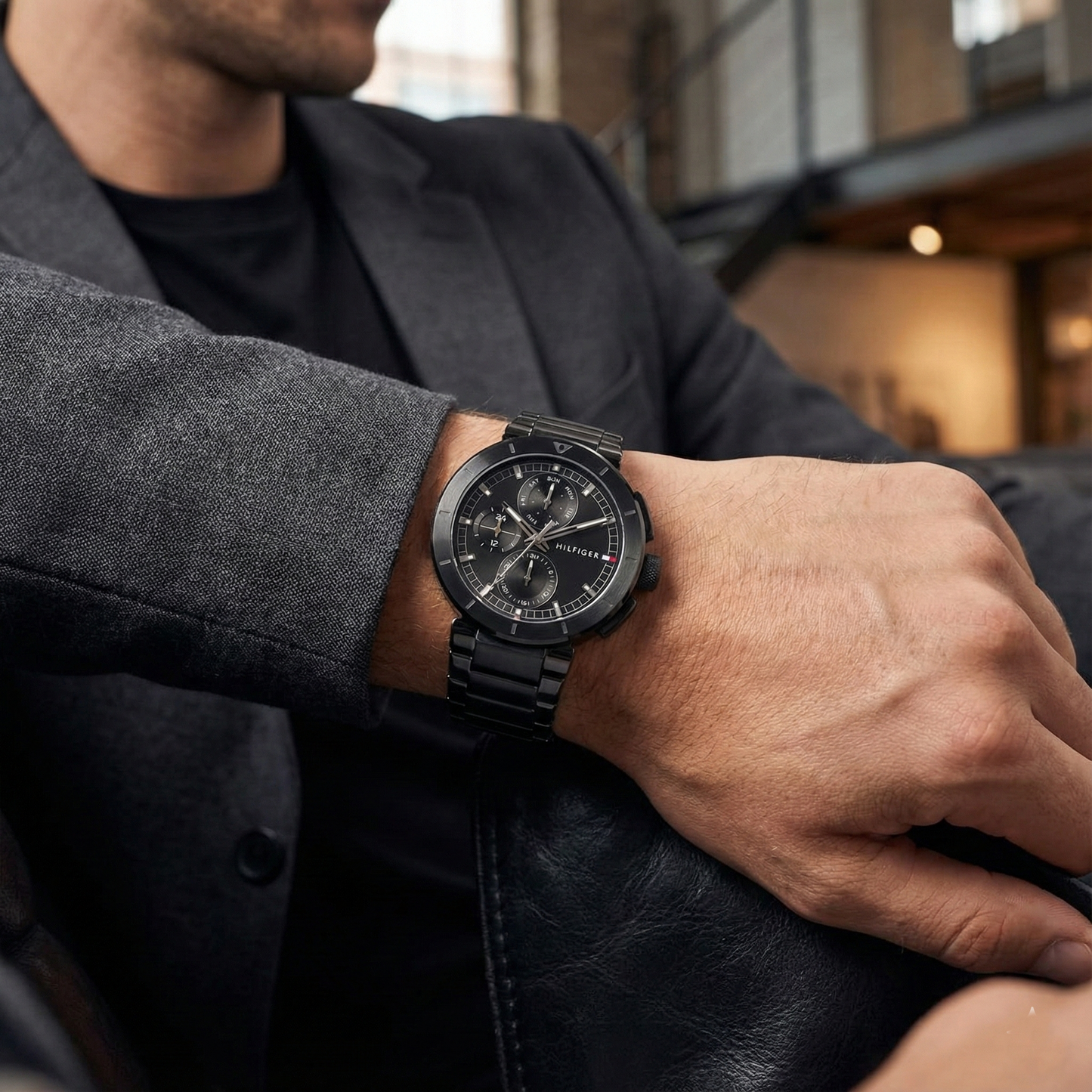 Tommy Hilfiger 1792119Men’s Multi-Function Watch – Black Dial & Black Stainless-Steel Bracelet