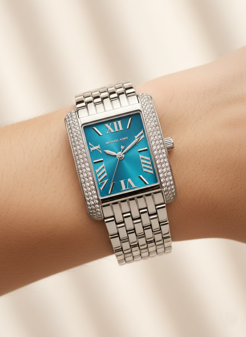 Michael Kors Emery Three MK4829 Women’s Silver Blue Dial Stainless Steel Watch - Luxury Hub Store