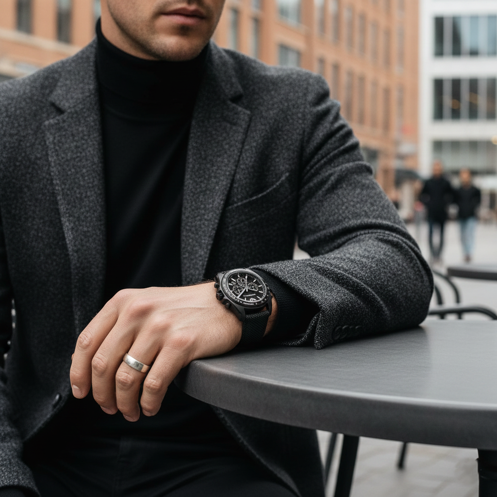Emporio Armani AR6131 Men’s Black Dial Black Fabric Strap Sigma Chronograph Watch - Luxury Hub Store
