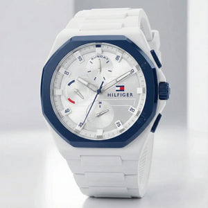 Tommy Hilfiger 1792150 Men’s Chronograph Watch – White Dial & White Rubber Strap - Luxury Hub Store