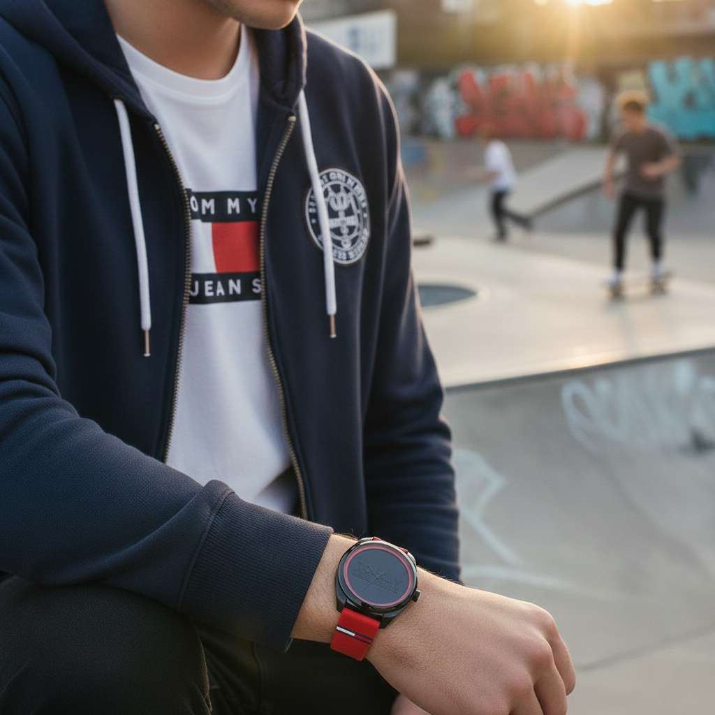 Tommy Jeans San Diego 1791929 Men’s Black Dial Red Silicone Casual Watch