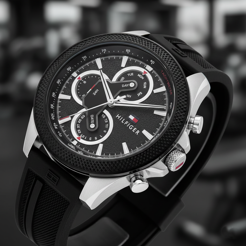 Tommy Hilfiger Men's Multi-Function Watch – Model 1792082 – Black Rubber Strap