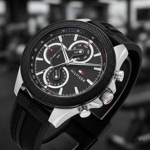 Tommy Hilfiger Men's Multi-Function Watch – Model 1792082 – Black Rubber Strap - Luxury Hub Store