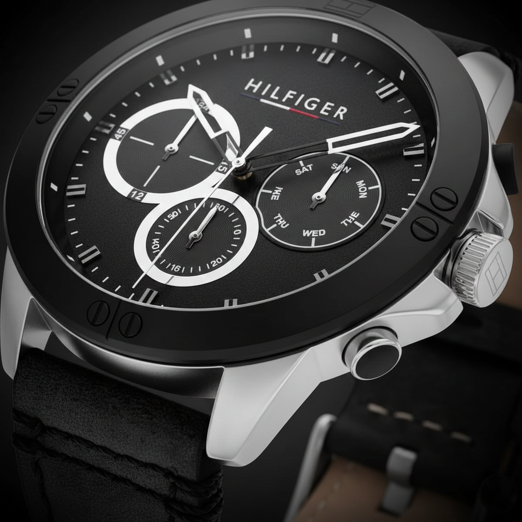 Tommy Hilfiger Harley 1791894 Men’s Black Dial Black Leather Multi-Function Watch