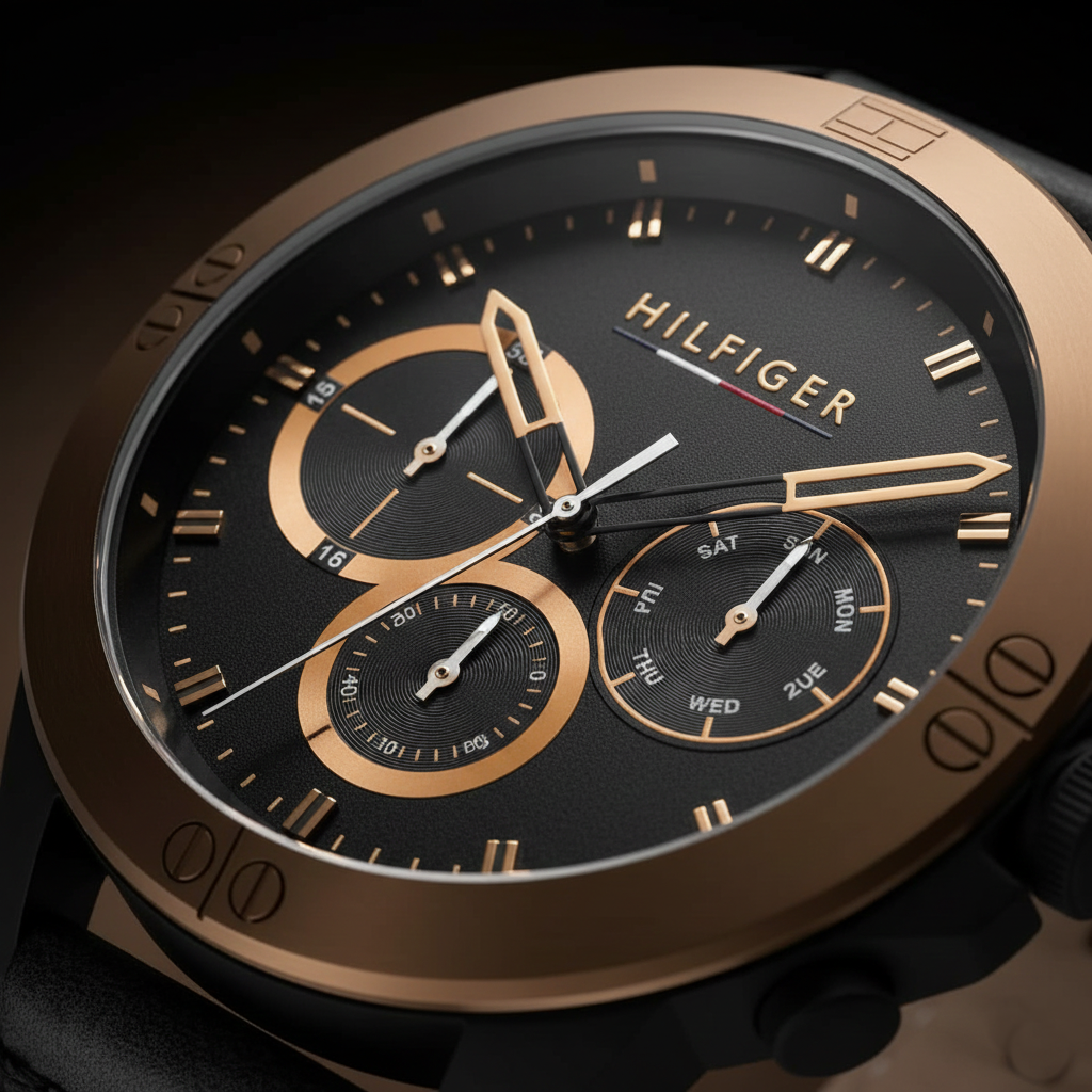 Tommy Hilfiger Harley 1791893 Men’s Black Dial Black Leather Multi-Function Watch