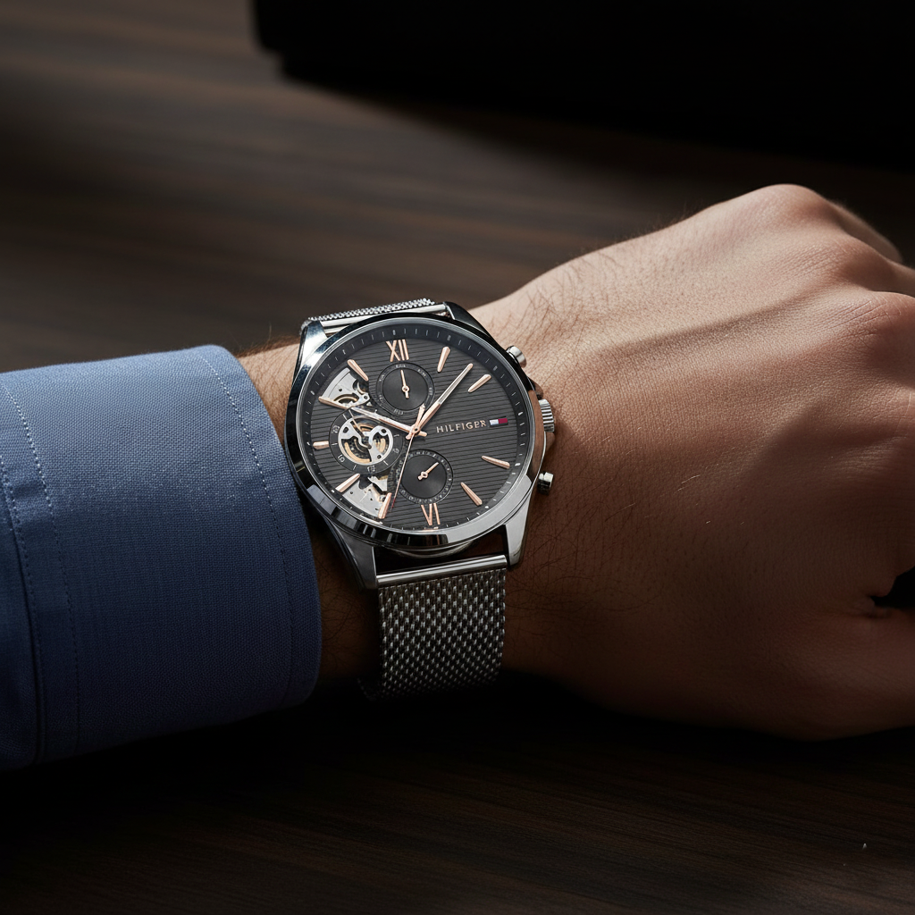 Tommy Hilfiger Cooper | 1710646 | Multi-Function Skeleton Watch - 44mm Silver - Luxury Hub Store