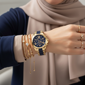 Michael Kors MK6268 Bradshaw Women’s Navy Blue Dial Gold Stainless Steel Chronograph Watch - Luxury Hub Store