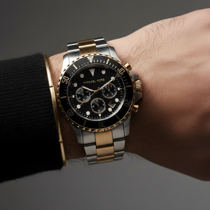 Michael Kors MK8311 Men’s Black Dial Two-Tone Stainless Steel Everest Chronograph Watch - Luxury Hub Store