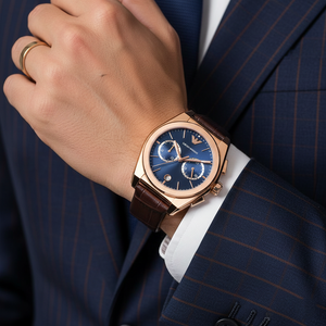 Emporio Armani AR11563 Men’s Blue Dial Brown Leather Federico Chronograph Watch - Luxury Hub Store