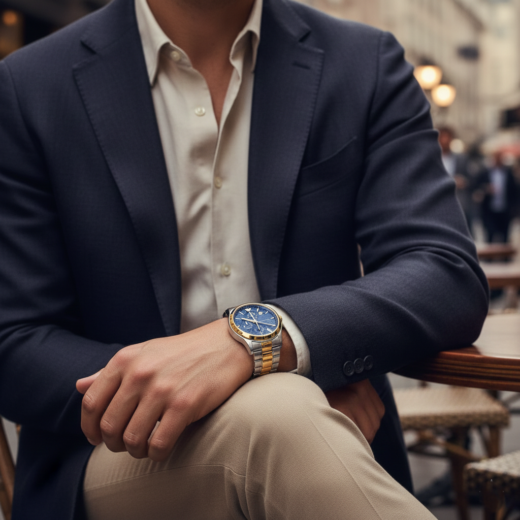 Emporio Armani AR11579 Men’s Blue Dial Two-Tone Stainless Steel Paolo Chronograph Watch - Luxury Hub Store