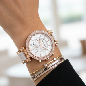 Michael Kors MK5774 Parker Women’s White Dial Rose Gold Chronograph Watch - Luxury Hub Store