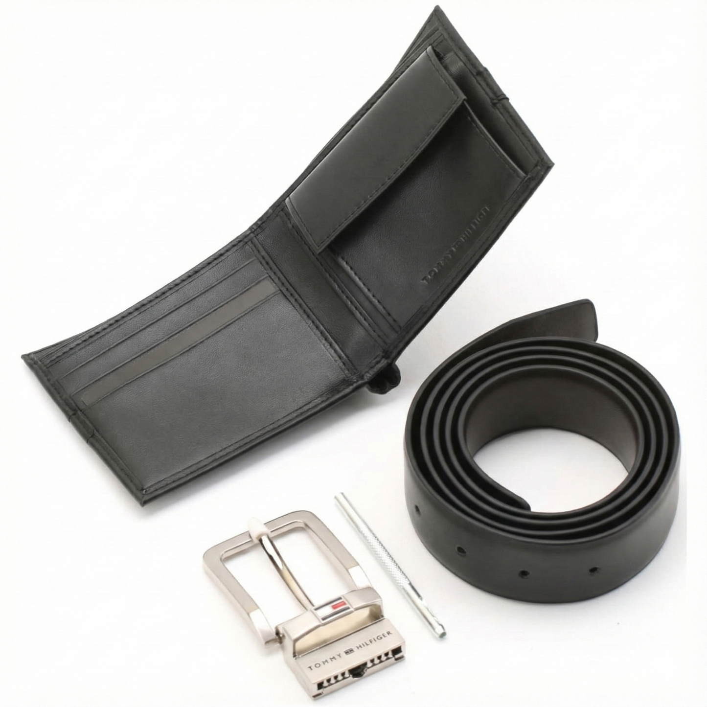 Tommy Hilfiger Men’s Leather Wallet & Belt Gift Set – Black