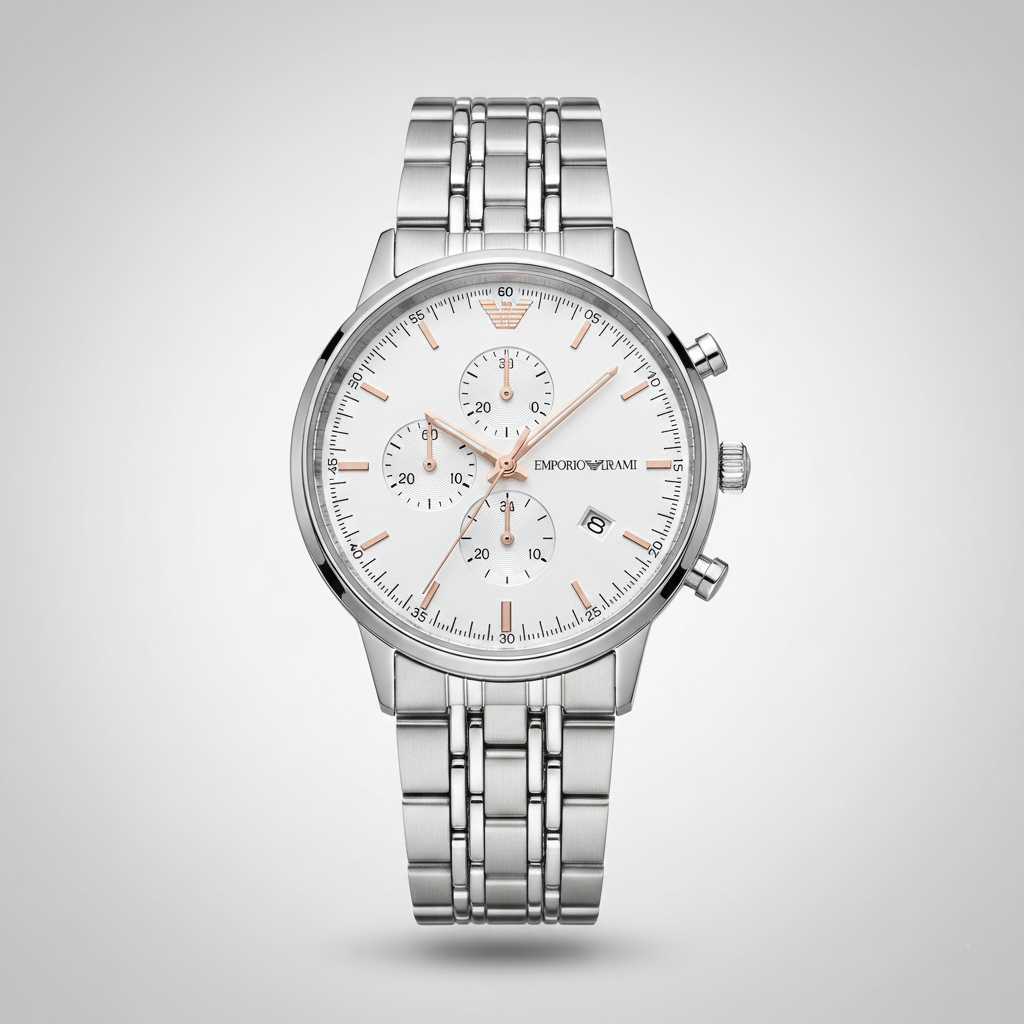 Emporio Armani AR1933 Men’s Silver Dial Silver Stainless Steel Chronograph Watch - Luxury Hub Store