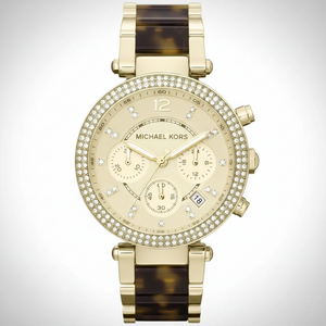 Michael Kors MK5688 Parker Women’s Gold Chronograph Tortoiseshell Crystal Watch - Luxury Hub Store