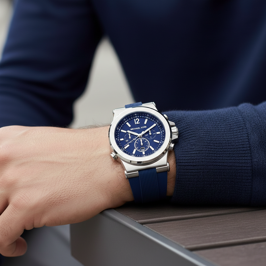 Michael Kors MK8303 Men’s Navy Blue Dial Blue Rubber Strap Chronograph Watch - Luxury Hub Store