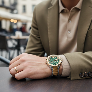 Emporio Armani AR11586 Men’s Green Dial Two-Tone Stainless Steel Diver Chronograph Watch - Luxury Hub Store