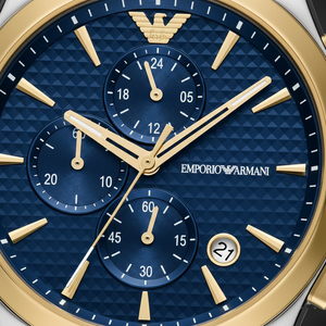 Emporio Armani AR11579 Men’s Blue Dial Two-Tone Stainless Steel Paolo Chronograph Watch - Luxury Hub Store