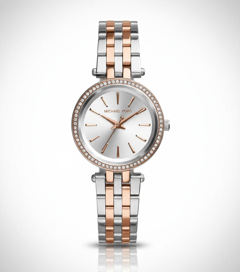 Michael Kors MK3298 Petite Darci Women’s Two-Tone Silver Rose Gold Crystal Watch - Luxury Hub Store