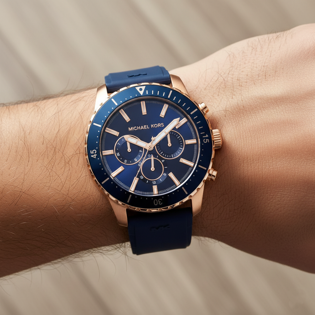 Michael Kors MK7163 Men’s Blue Dial Navy Silicone Strap Chronograph Watch - Luxury Hub Store