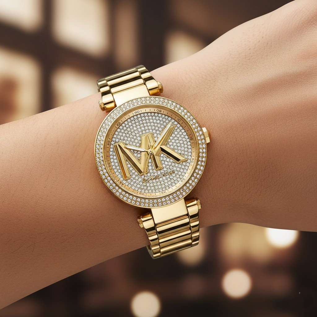 Michael Kors Parker MK7283 Women’s Crystal-Pave Dial Gold-Tone Bracelet Watch - Luxury Hub Store