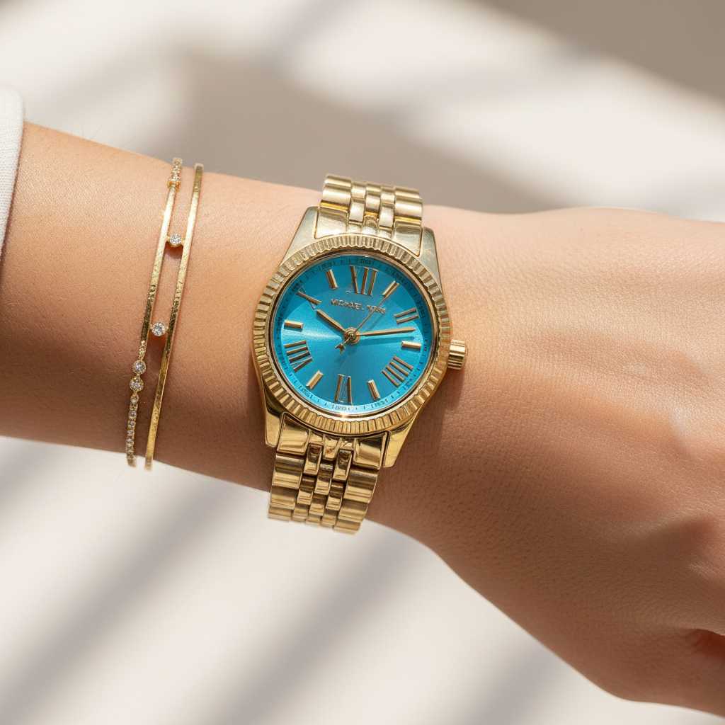Michael Kors Lexington MK3271 Women’s Gold-Tone Turquoise Dial Stainless Steel Watch - Luxury Hub Store