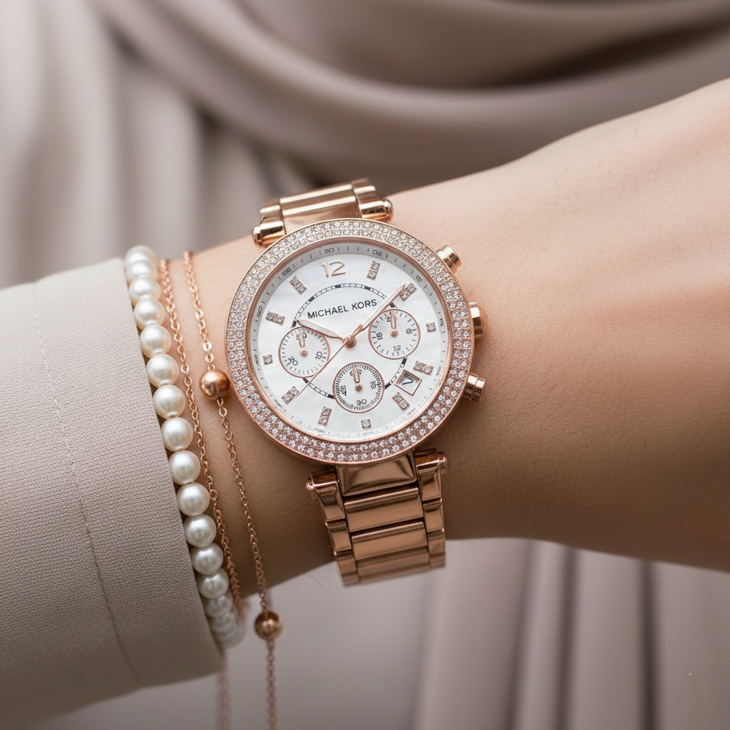 Michael Kors MK5491 Parker Women’s Mother of Pearl Dial Rose Gold Stainless Steel Chronograph Watch - Luxury Hub Store
