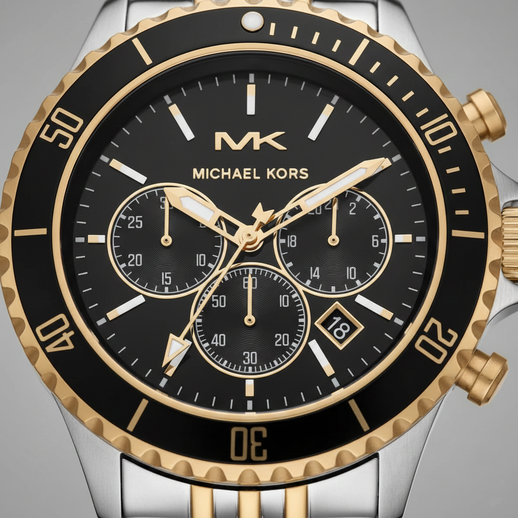 Michael Kors MK8872 Men’s Black Dial Two-Tone Stainless Steel Chronograph Watch - Luxury Hub Store