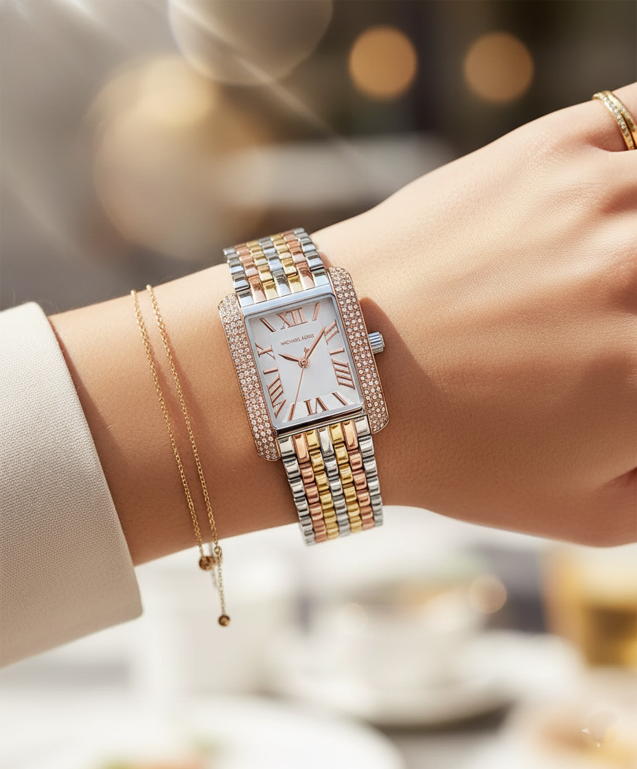 Michael Kors Emery Three-Tone MK4744 Women’s Silver, Gold & Rose Gold Stainless Steel Watch - Luxury Hub Store