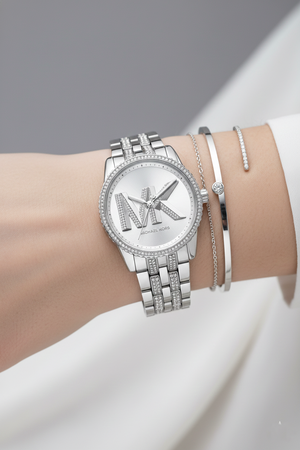 Michael Kors MK7542 Women’s Silver Dial Silver Stainless Steel Crystal Logo Watch - Luxury Hub Store