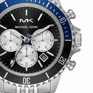 Michael Kors MK8749 Men’s Black Dial Silver Stainless Steel Bayville Chronograph Watch - Luxury Hub Store