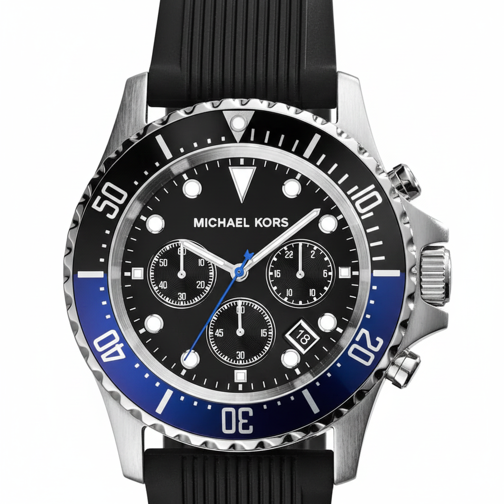 Michael Kors MK8365 Men’s Black Dial Stainless Steel Everest Chronograph Watch - Luxury Hub Store