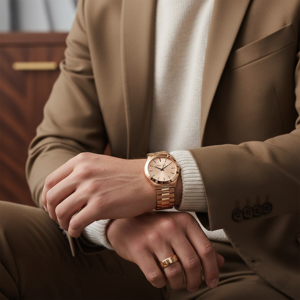 Michael Kors MK9122 Men’s Slim Runway Gold-Tone Stainless Steel Watch - Luxury Hub Store