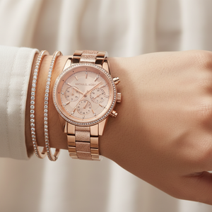 Michael Kors MK6598 Ritz Women’s Rose Gold Dial Rose Gold Stainless Steel Chronograph Watch - Luxury Hub Store