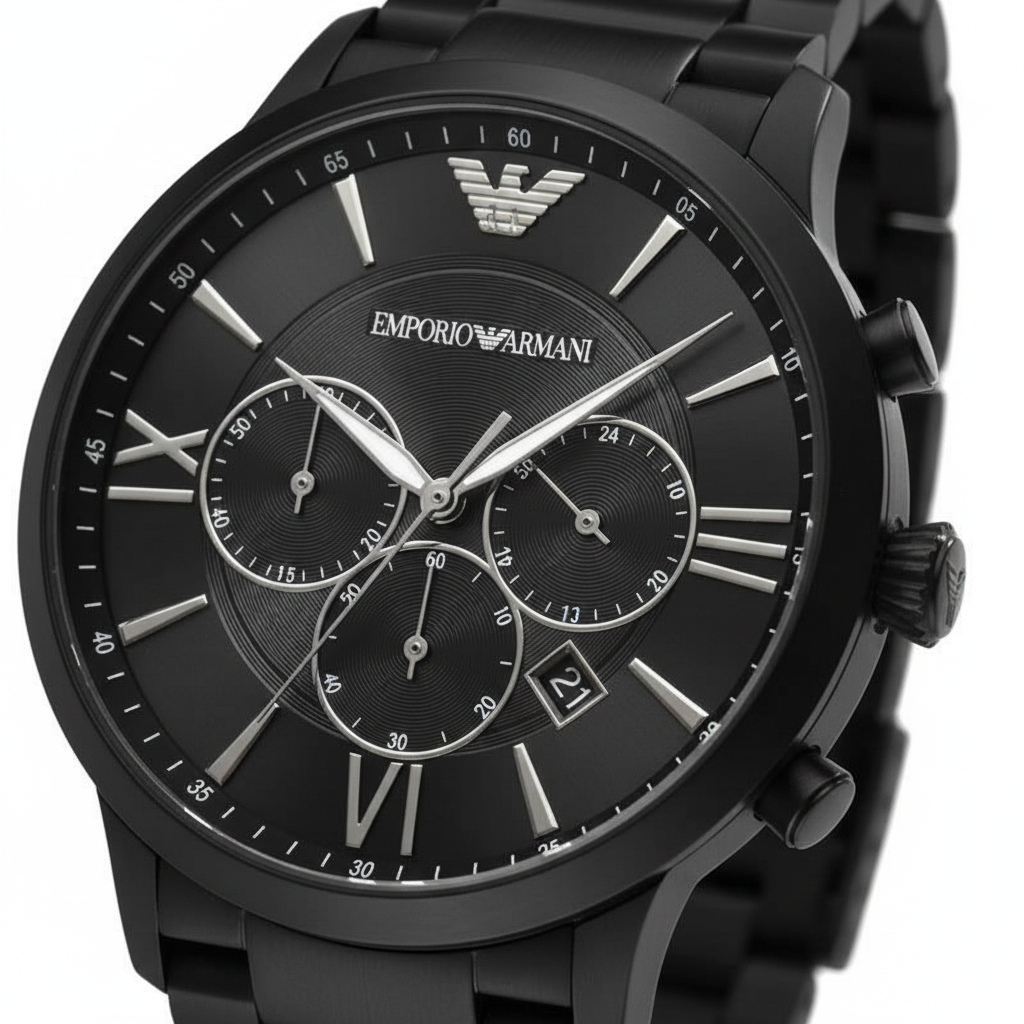 Emporio Armani AR11349 Men’s Black Dial Black Stainless Steel Giovanni Chronograph Watch - Luxury Hub Store