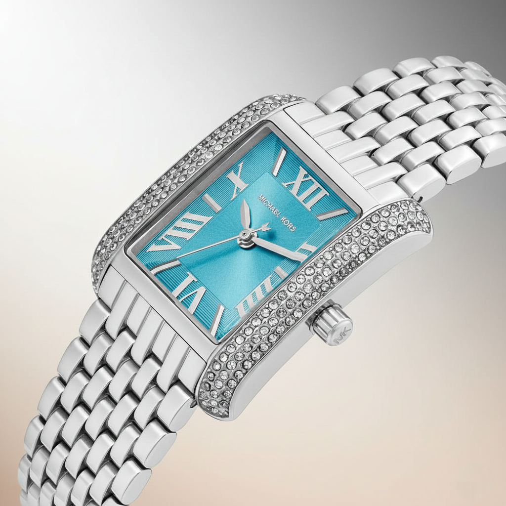 Michael Kors Emery Three MK4829 Women’s Silver Blue Dial Stainless Steel Watch - Luxury Hub Store