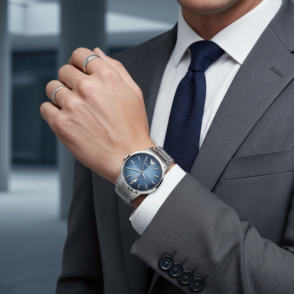 Emporio Armani AR2472 Men’s Blue Dial Stainless Steel Renato Watch - Luxury Hub Store