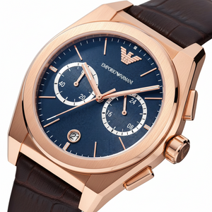 Emporio Armani AR11563 Men’s Blue Dial Brown Leather Federico Chronograph Watch - Luxury Hub Store
